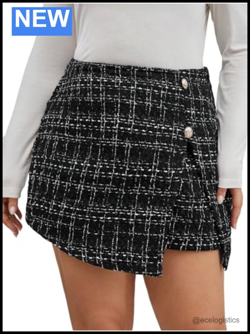Plus Size Plaid High Waist Split Front Asymmetrical Mini Skirt